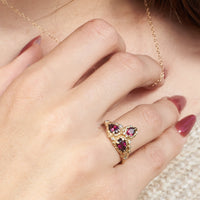 Garnet Aline Ring stacked with Garnet Masque Ring