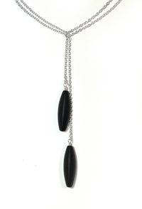 Small Tri-Sided Onyx Silver Lariat