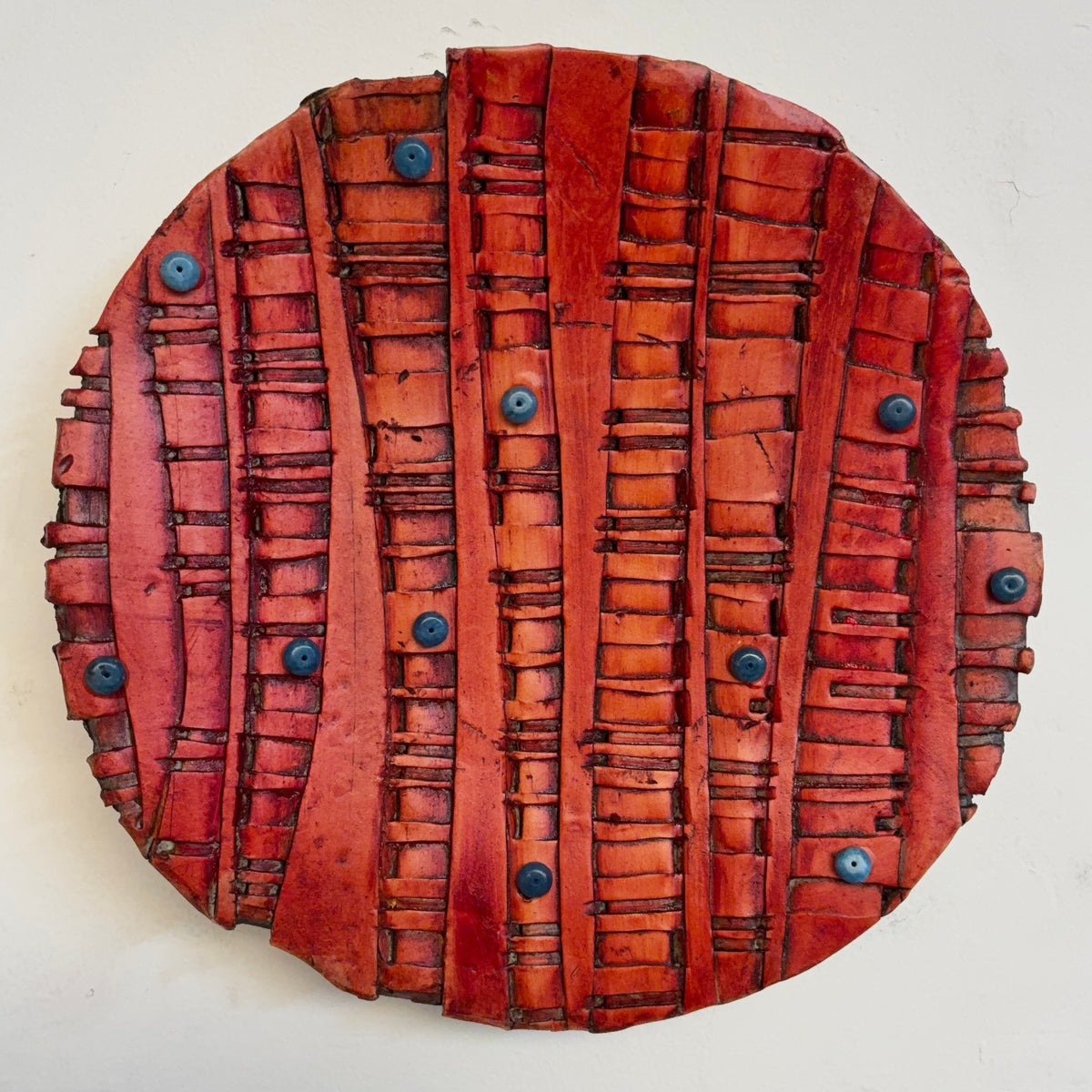 Red Vertical with Aqua Beads Celestial Landscape