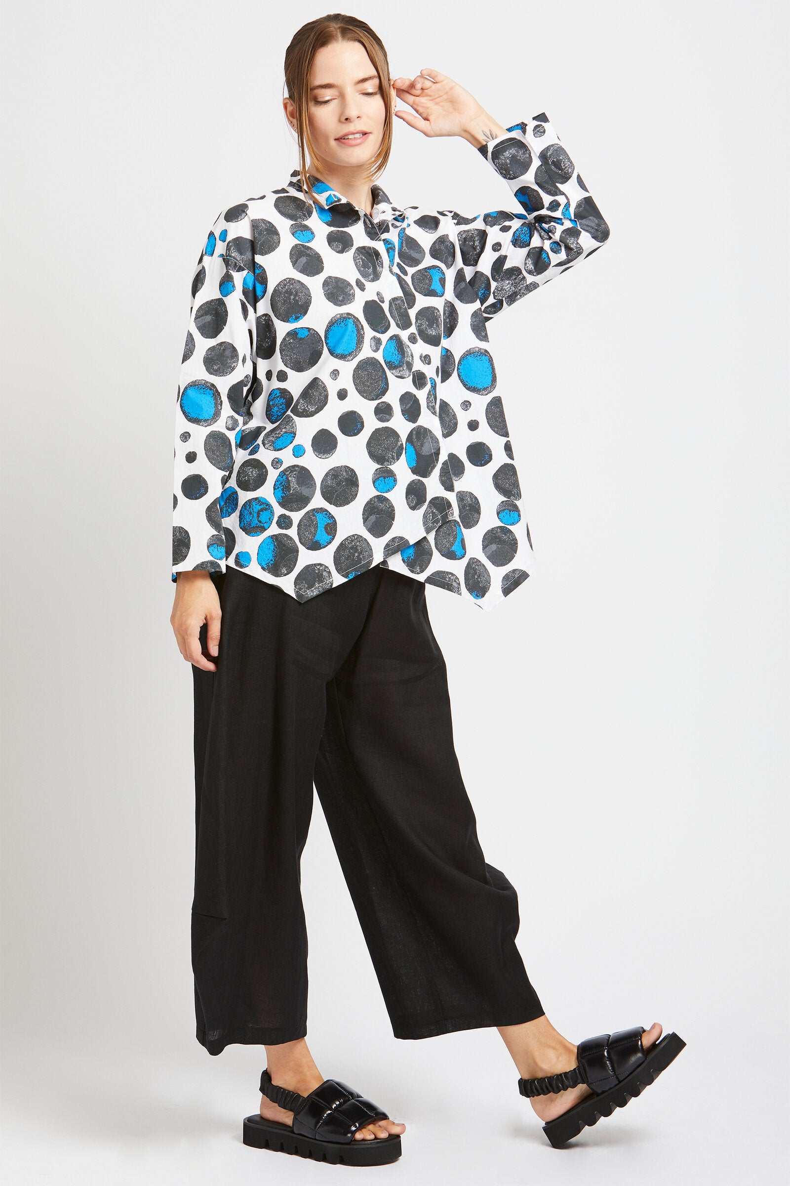 White with Black and Blue Multi