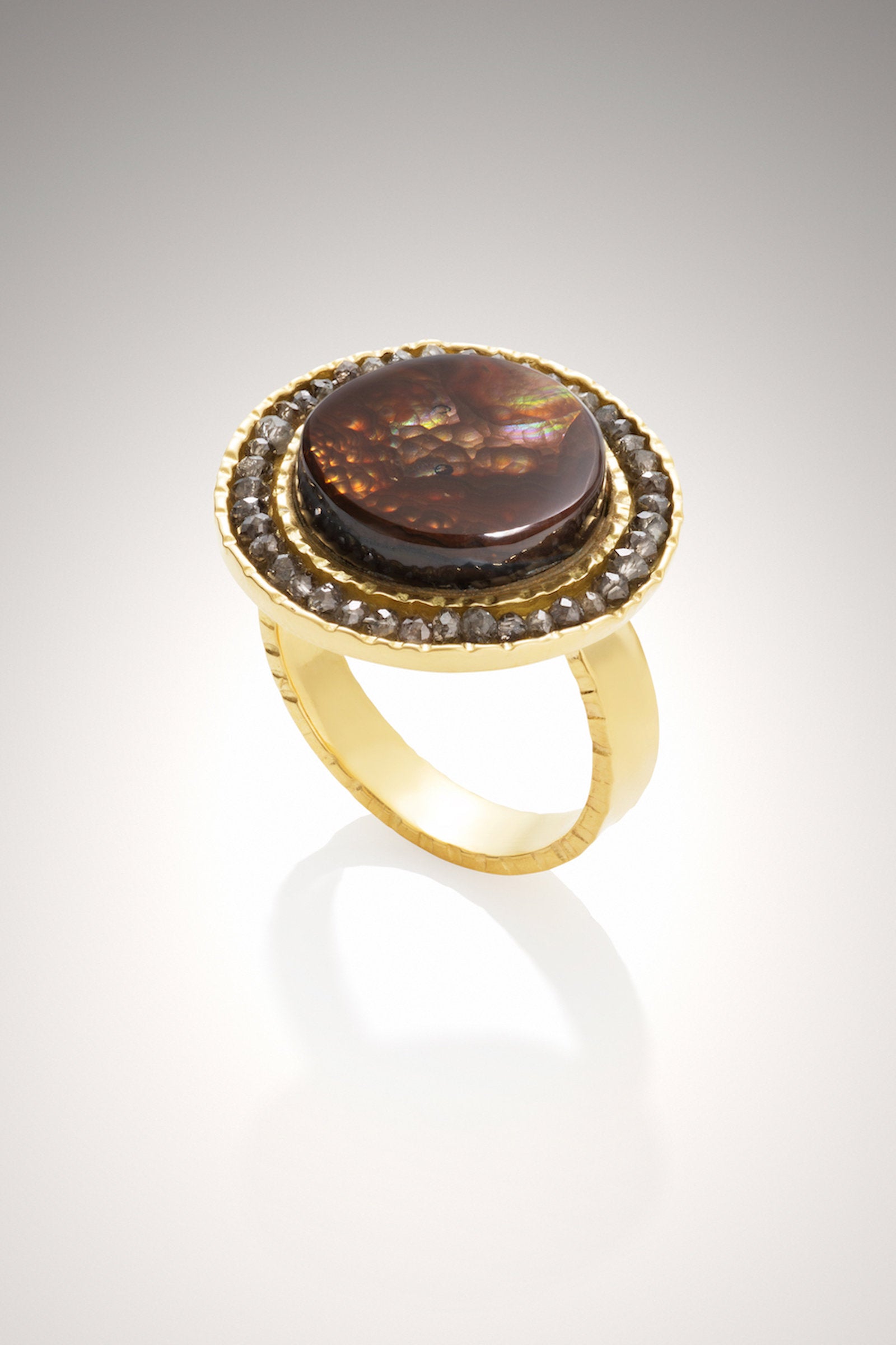 Fire Agate Ring with Brown Diamonds