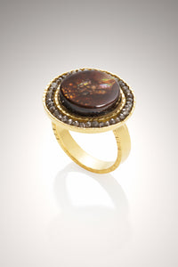 Fire Agate Ring with Brown Diamonds