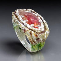 Red Crocus & Hematoid Statement Ring