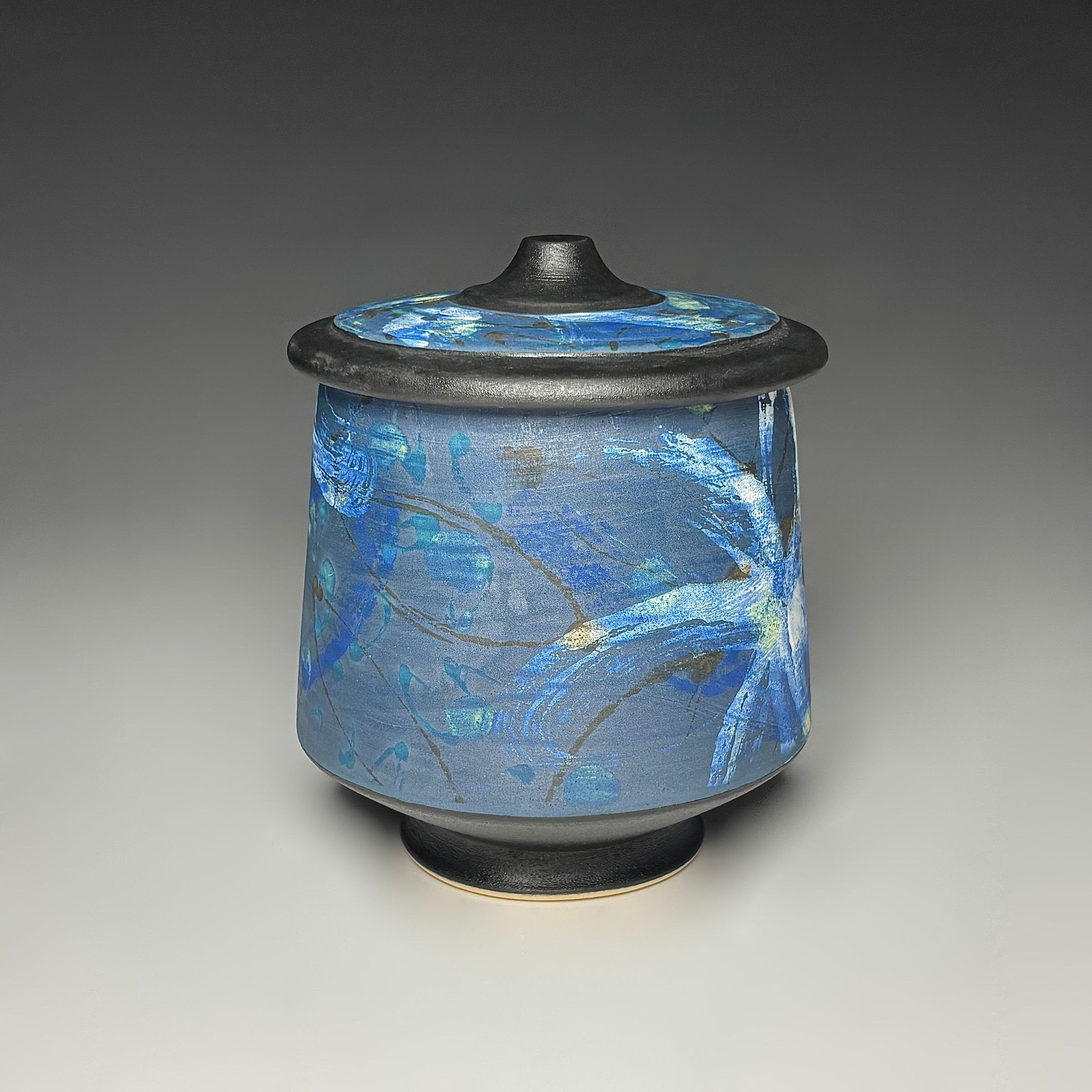 Painterly Lidded Jar in Azure