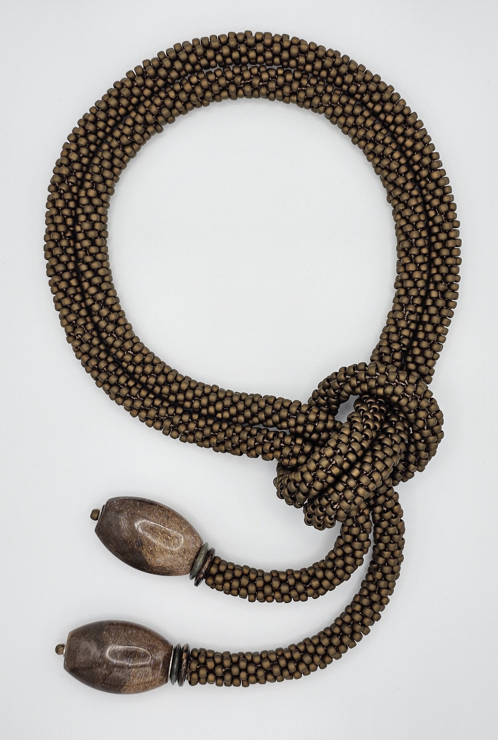 Petrified Whale Bone & Matte Brown Bead Rope