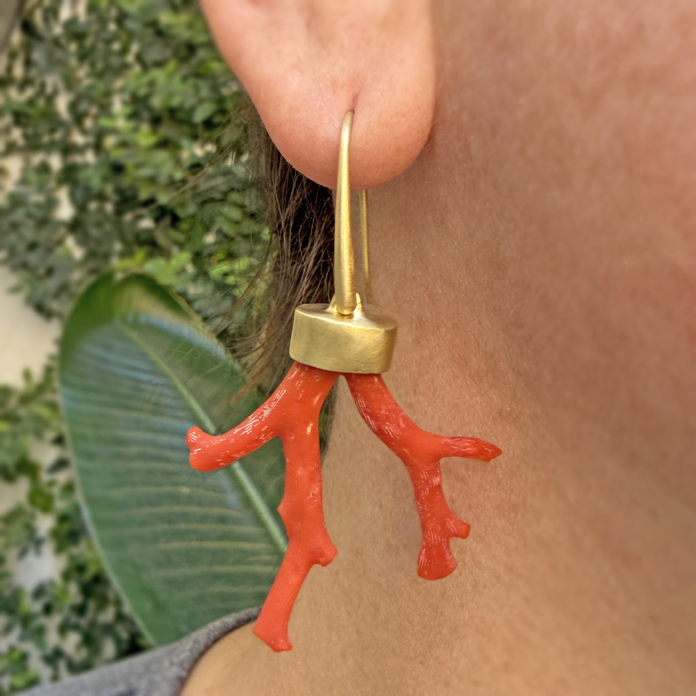 Asymmetrical Red Coral Branch Earrings