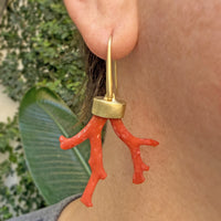 Asymmetrical Red Coral Branch Earrings