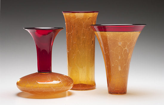 left to right: large long neck vase, cylinder vase, flared cone vase 
