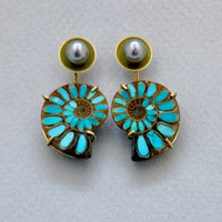 Ammonite, Turquoise & Pearl Basket Earrings
