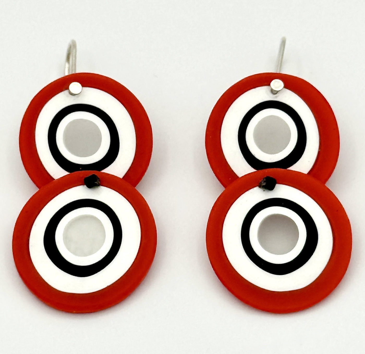 Red, Black & White Lined Circles Earrings
