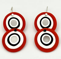 Red, Black & White Lined Circles Earrings