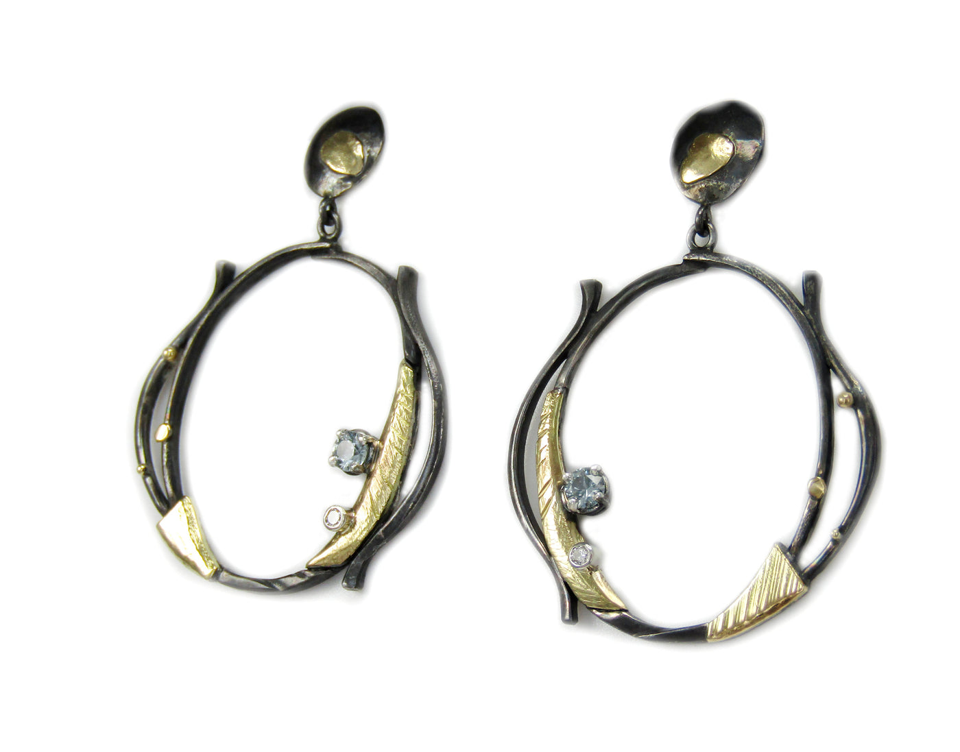 Large Two-Tone Hoop Earrings with Montana Sapphires