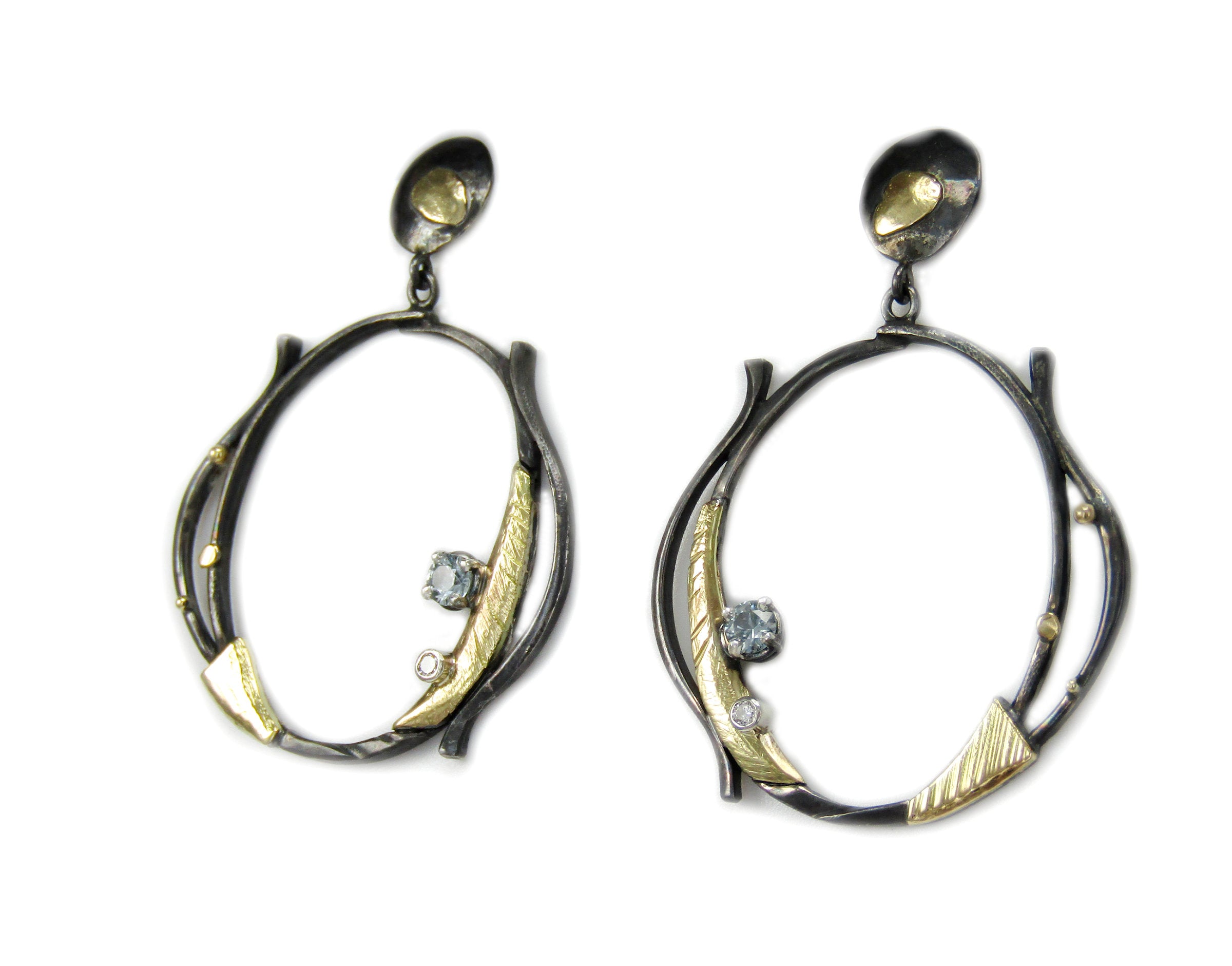Large Two-Tone Hoop Earrings with Montana Sapphires