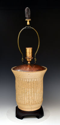 Stoneware and Mahogany Table Lamp with Mica Shade 2