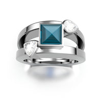Sugarloaf Blue Topaz Ring with White Sapphire Accents