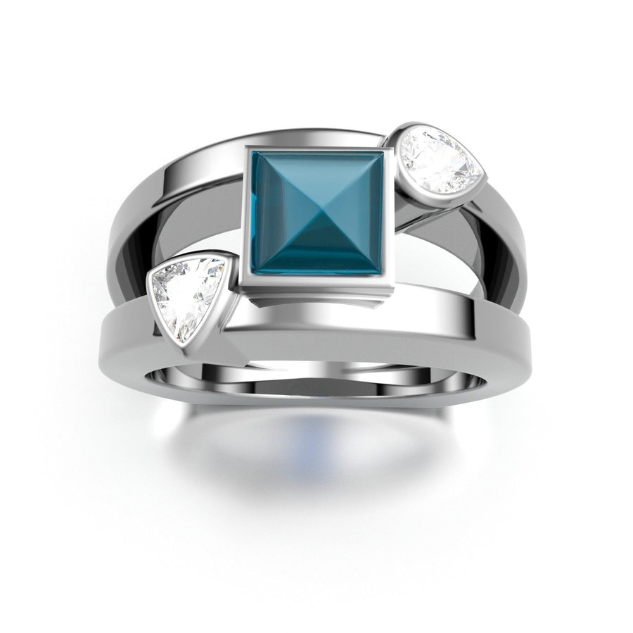 Sugarloaf Blue Topaz Ring with White Sapphire Accents