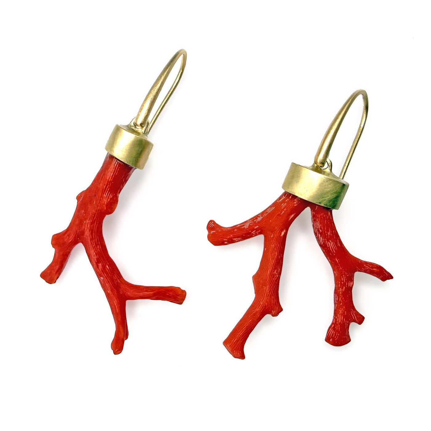 Asymmetrical Red Coral Branch Earrings