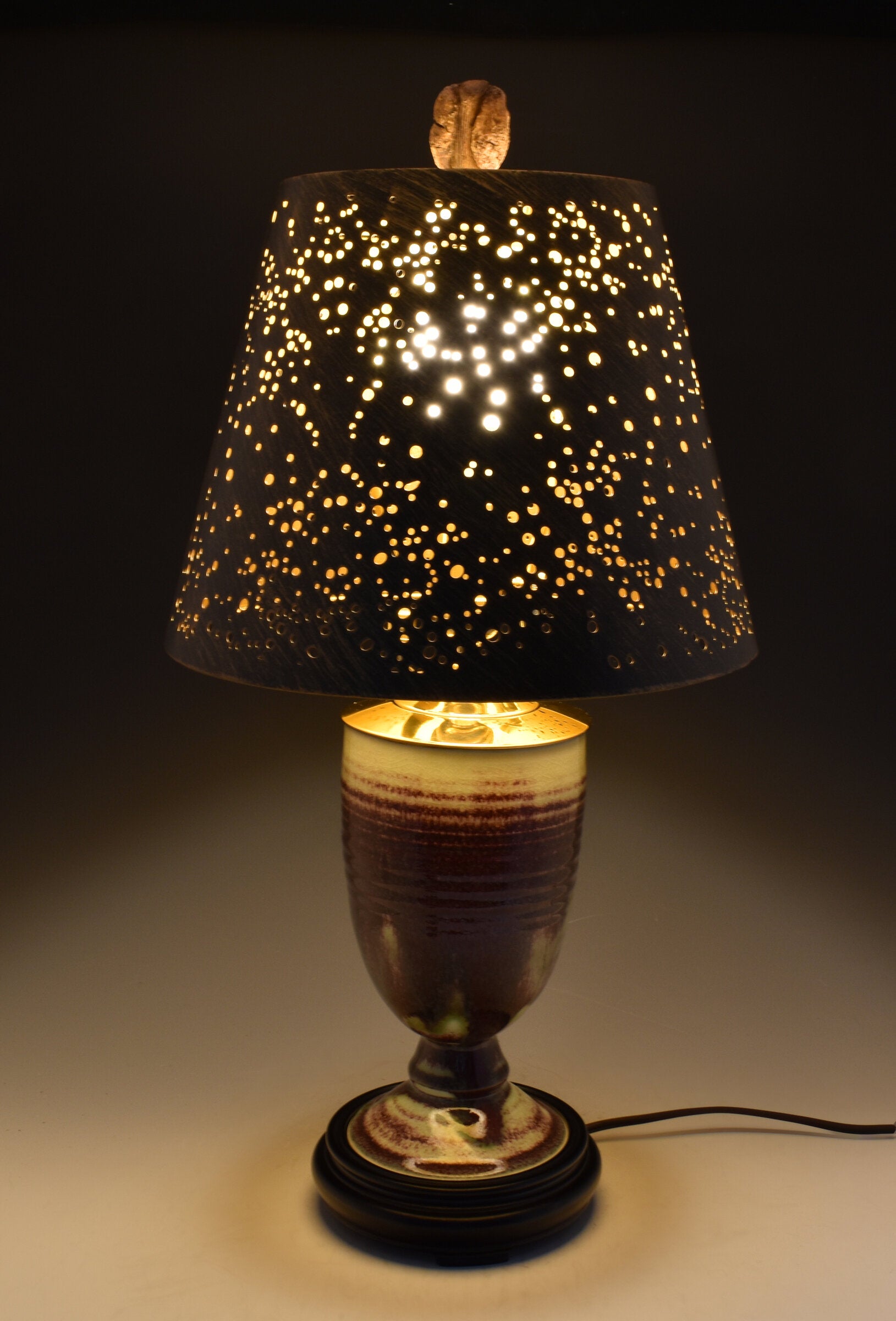 Copper Red Porcelain Lamp with Steel Shade