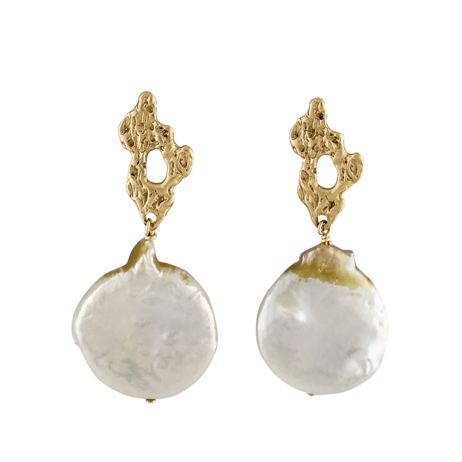 Petite Reef & Champagne Coin Pearl Earrings