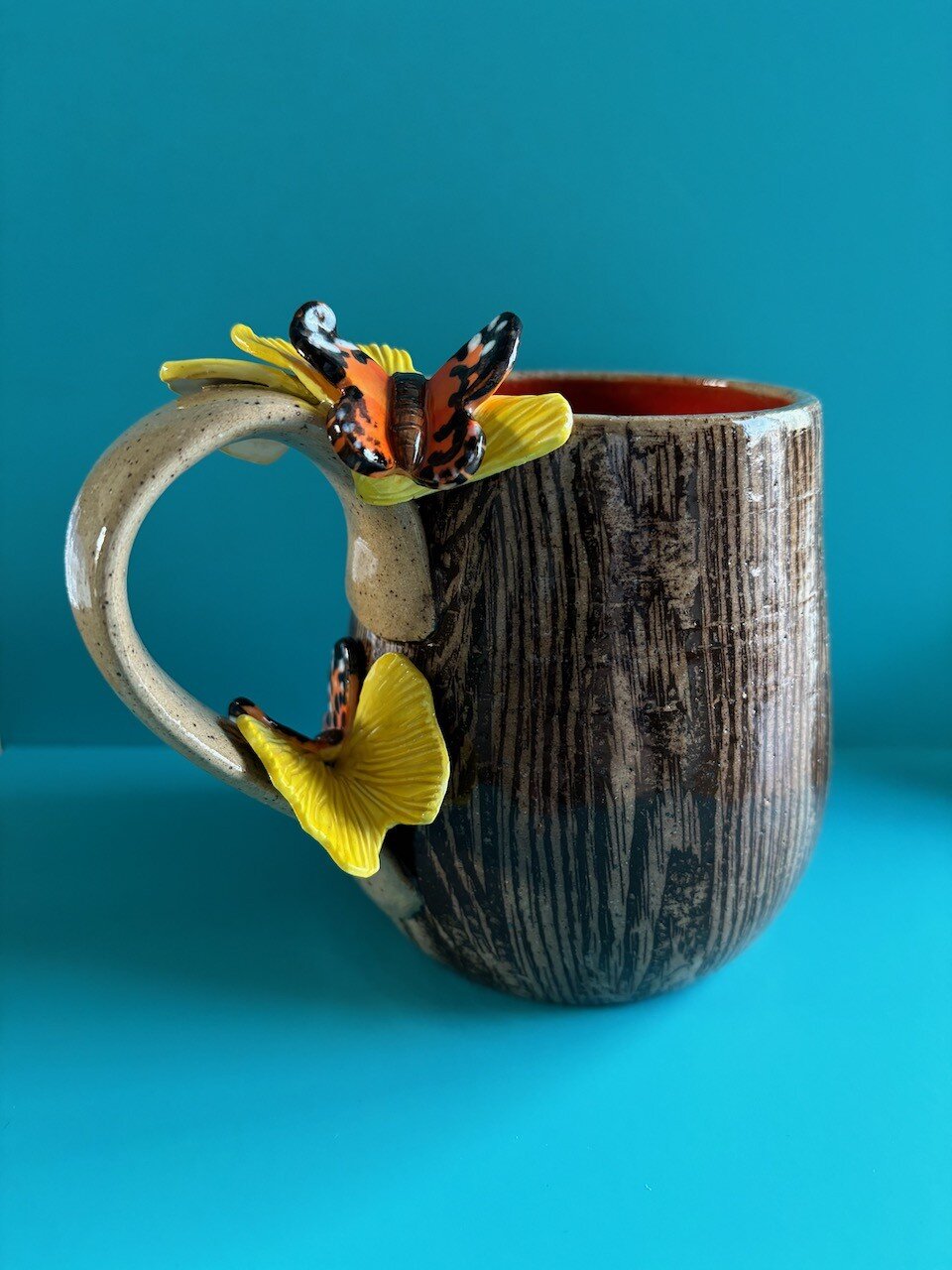 Butterfly on Bark Sculpted Mugs
