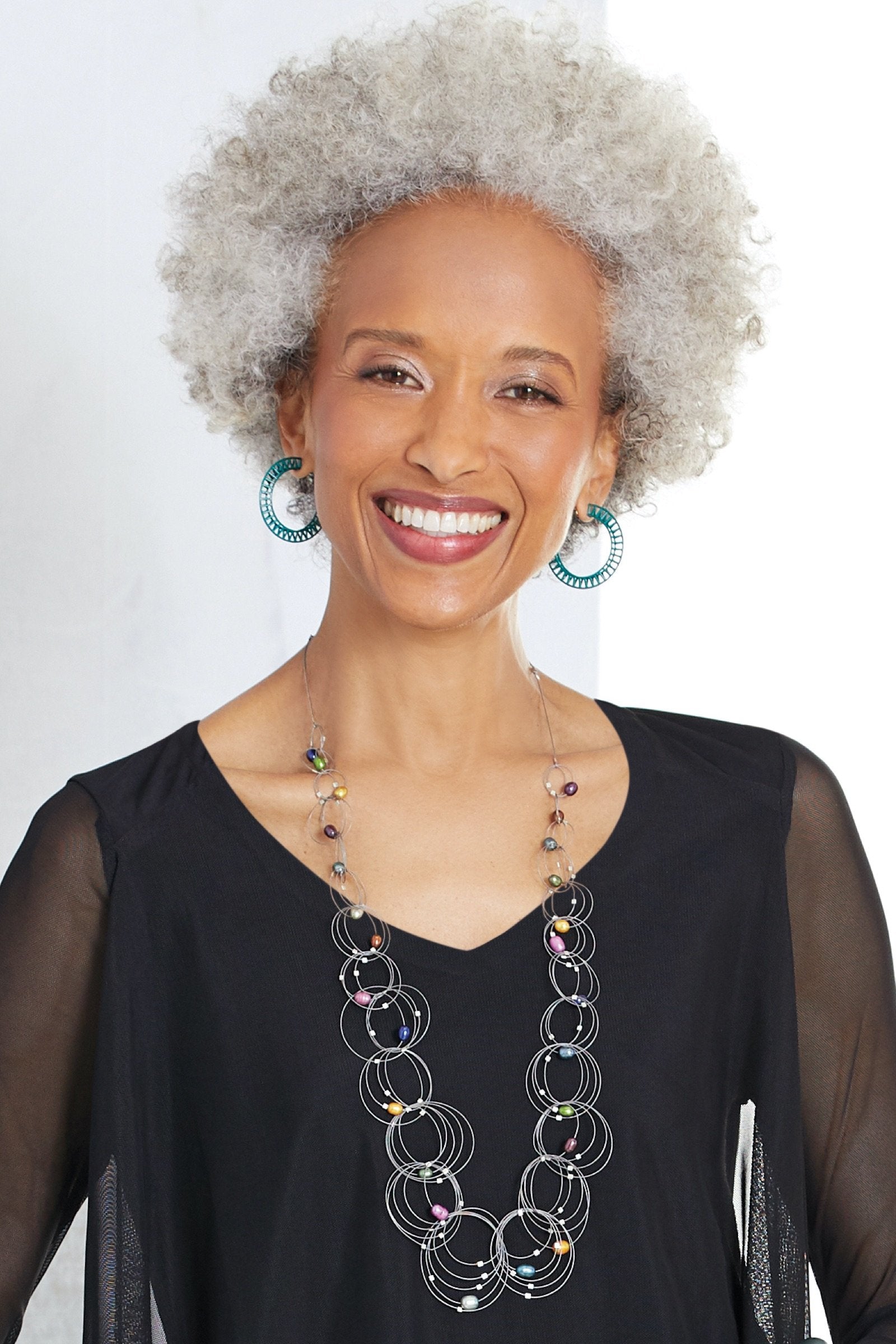 teal, shown with the Long Vertigo Necklace by Meghan Patrice Riley
