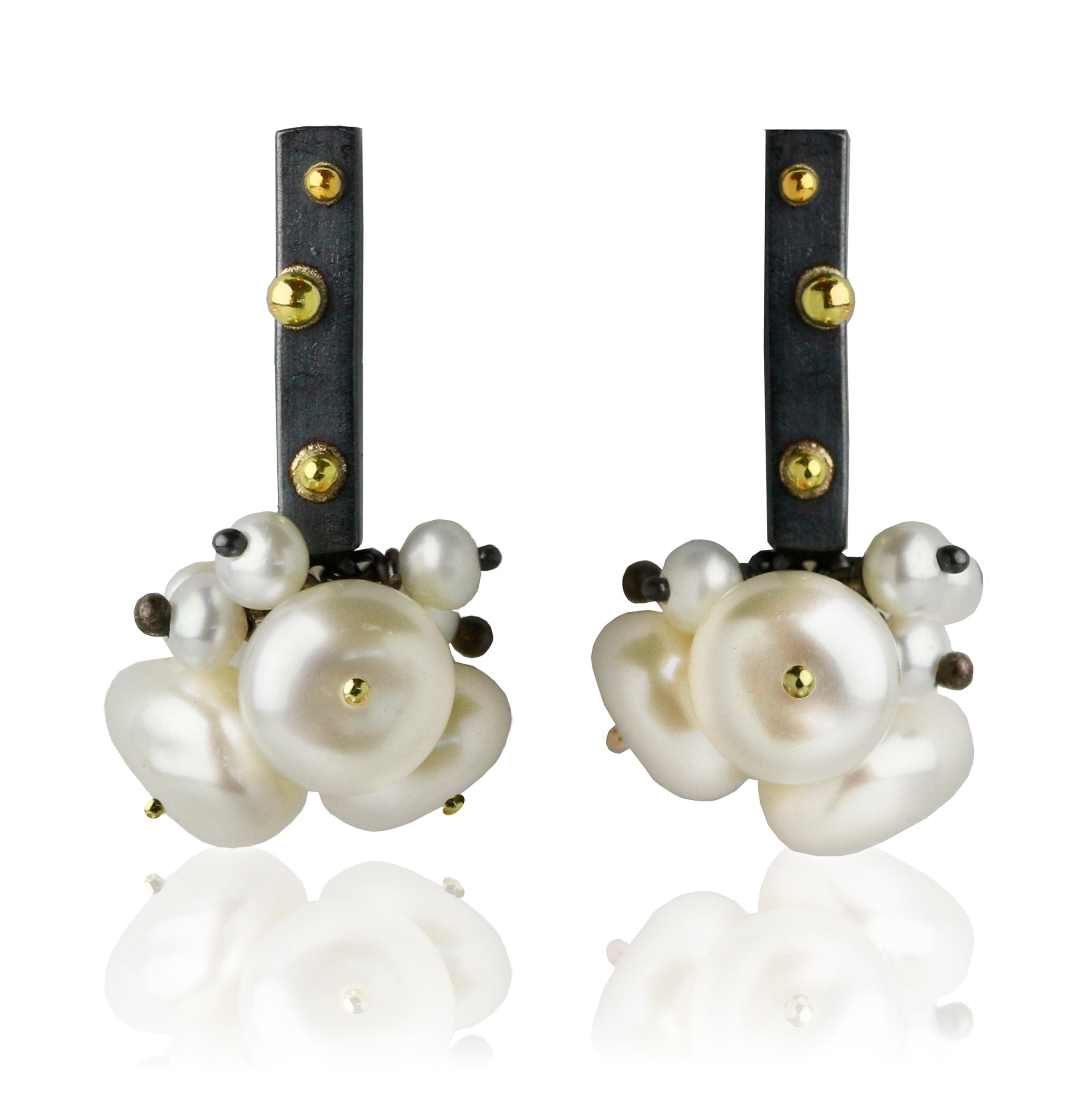 Petite Pearl Gold-Dotted Stick Earrings