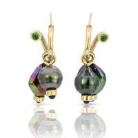 Double Pearl Charm Earrings on Peek-A-Boo Hoops
