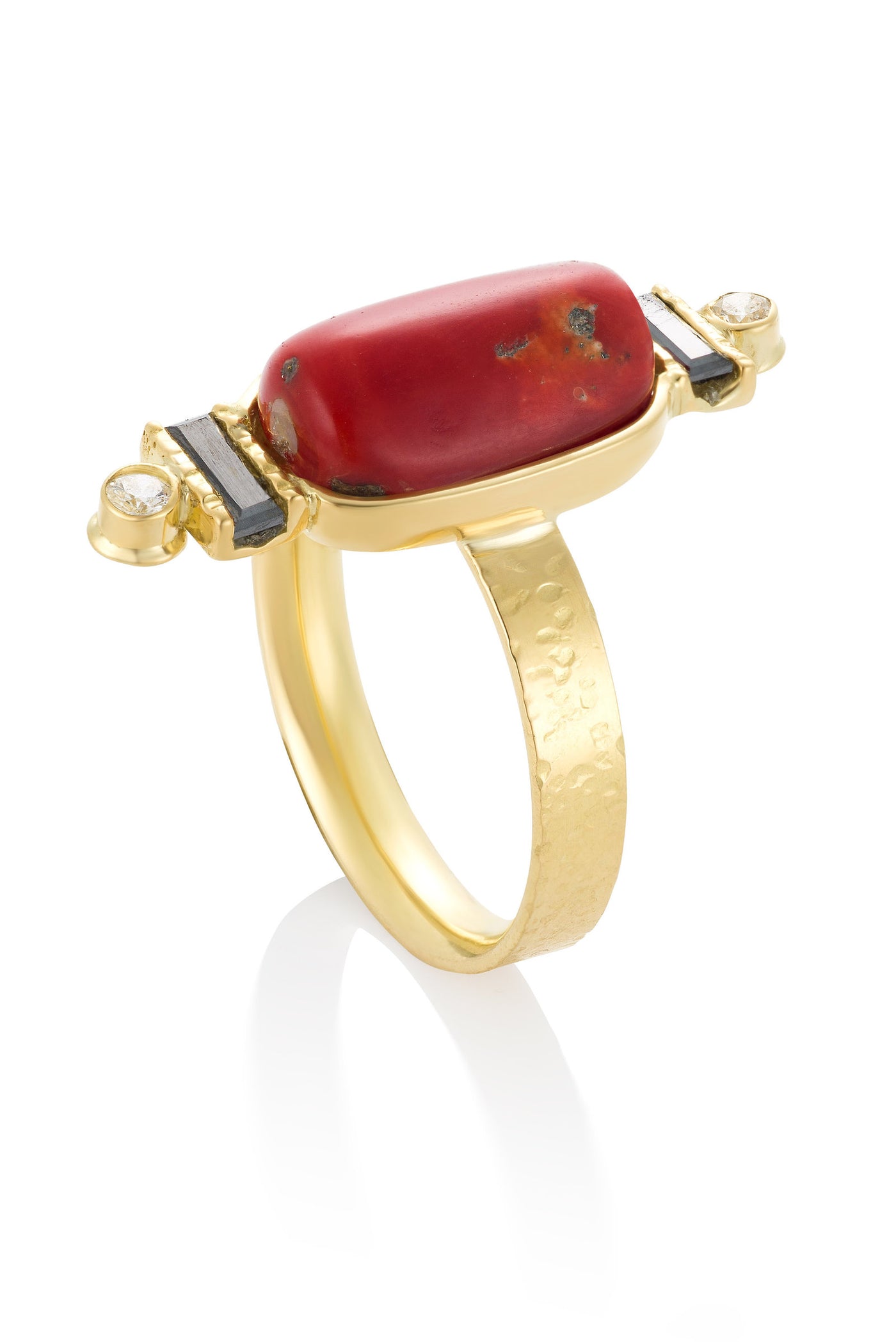 Black Diamond and Coral Ring