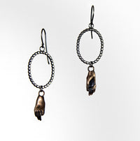 Bronze Hand & Silver Dots Earrings
