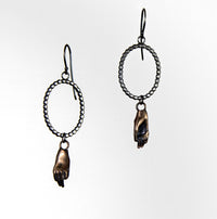 Bronze Hand & Silver Dots Earrings