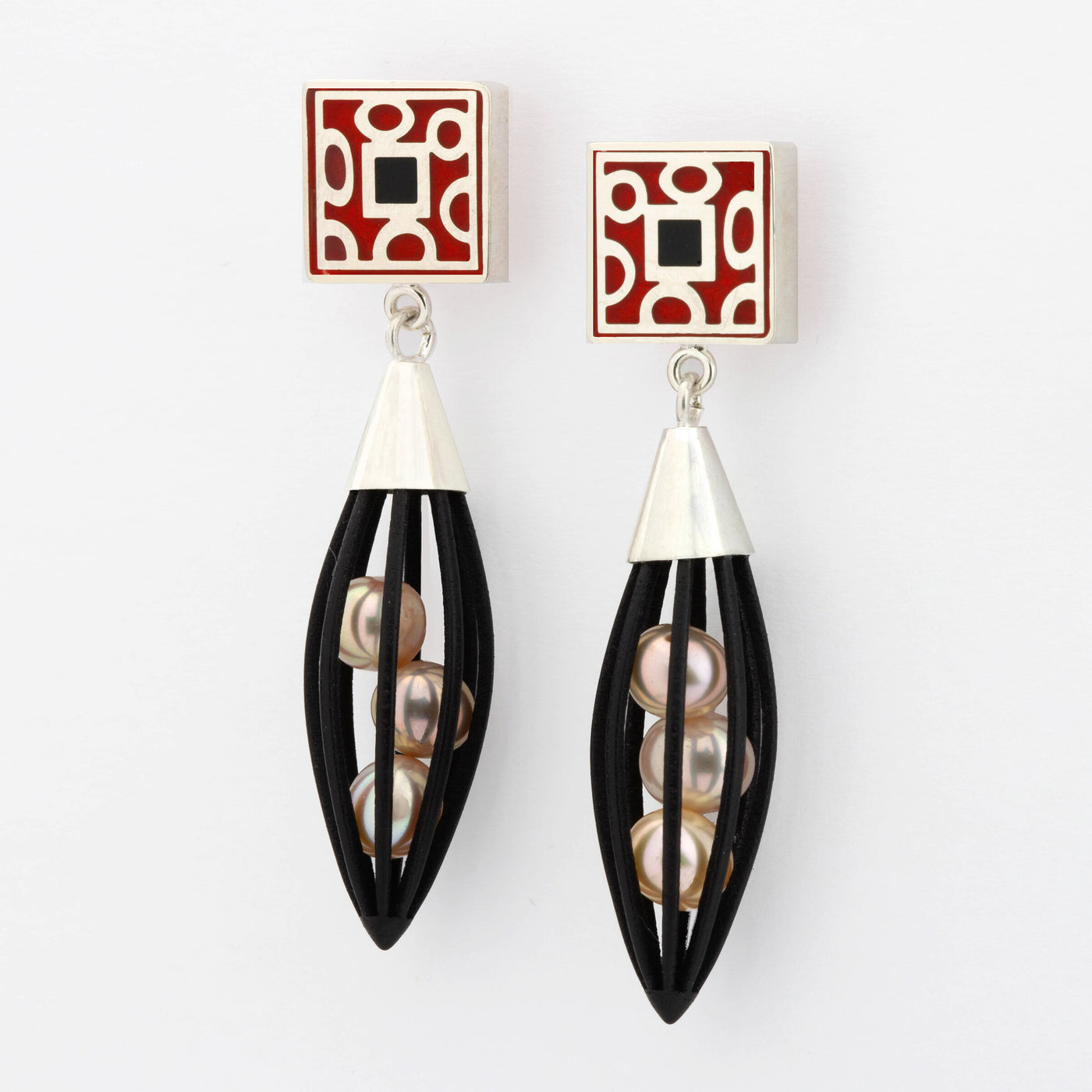 Black Geometric Squares Drop Earrings