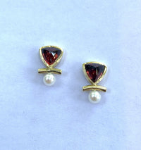 Garnet & Pearl Stud Earrings
