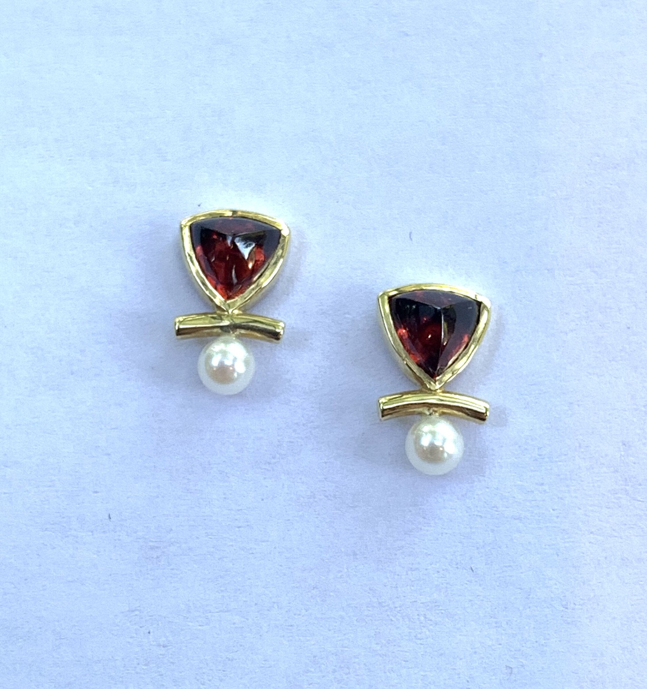 Garnet & Pearl Stud Earrings