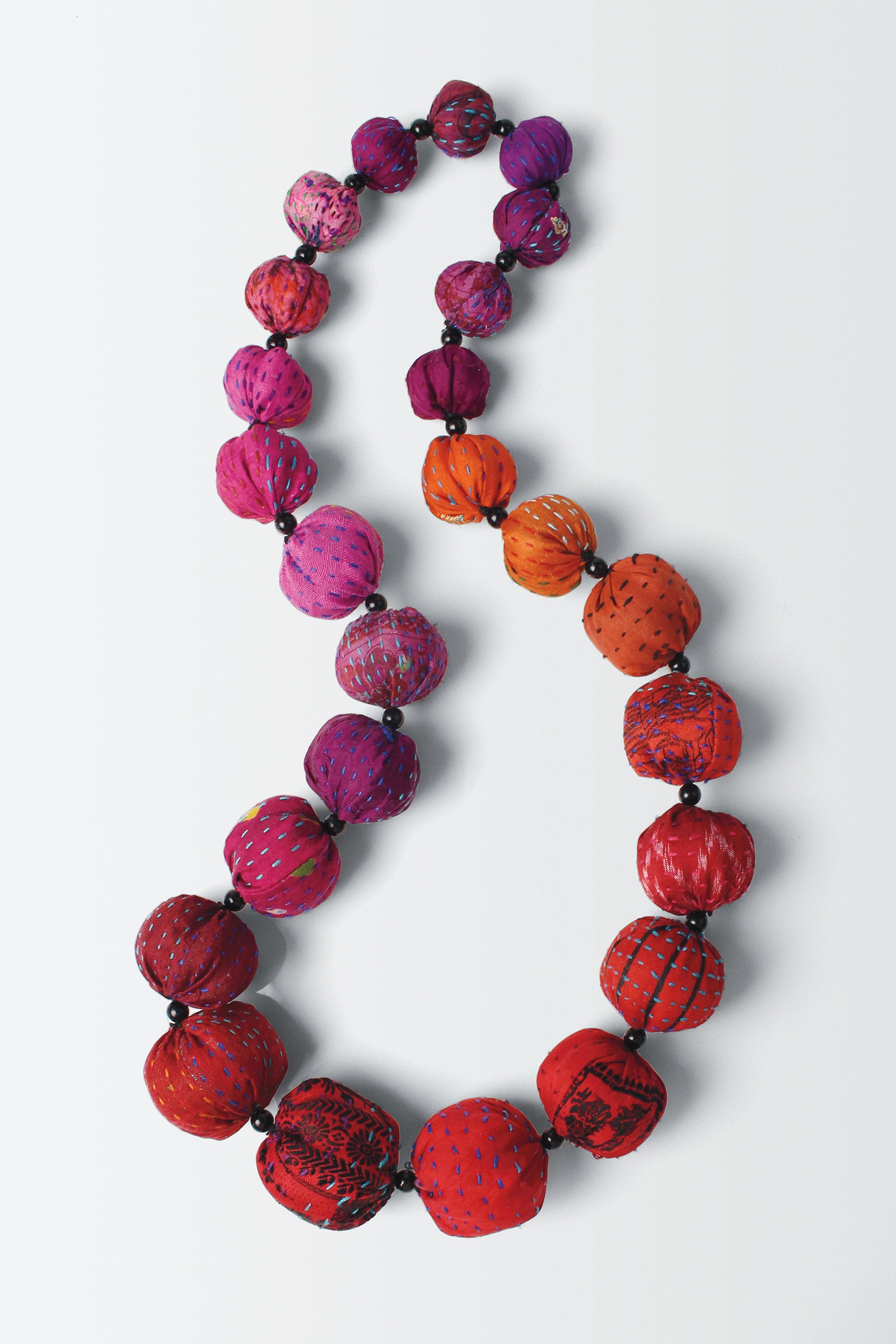 Red Mix Vintage Silk Kantha Necklace