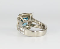 Glamorous Blue Zircon and Diamond Ring