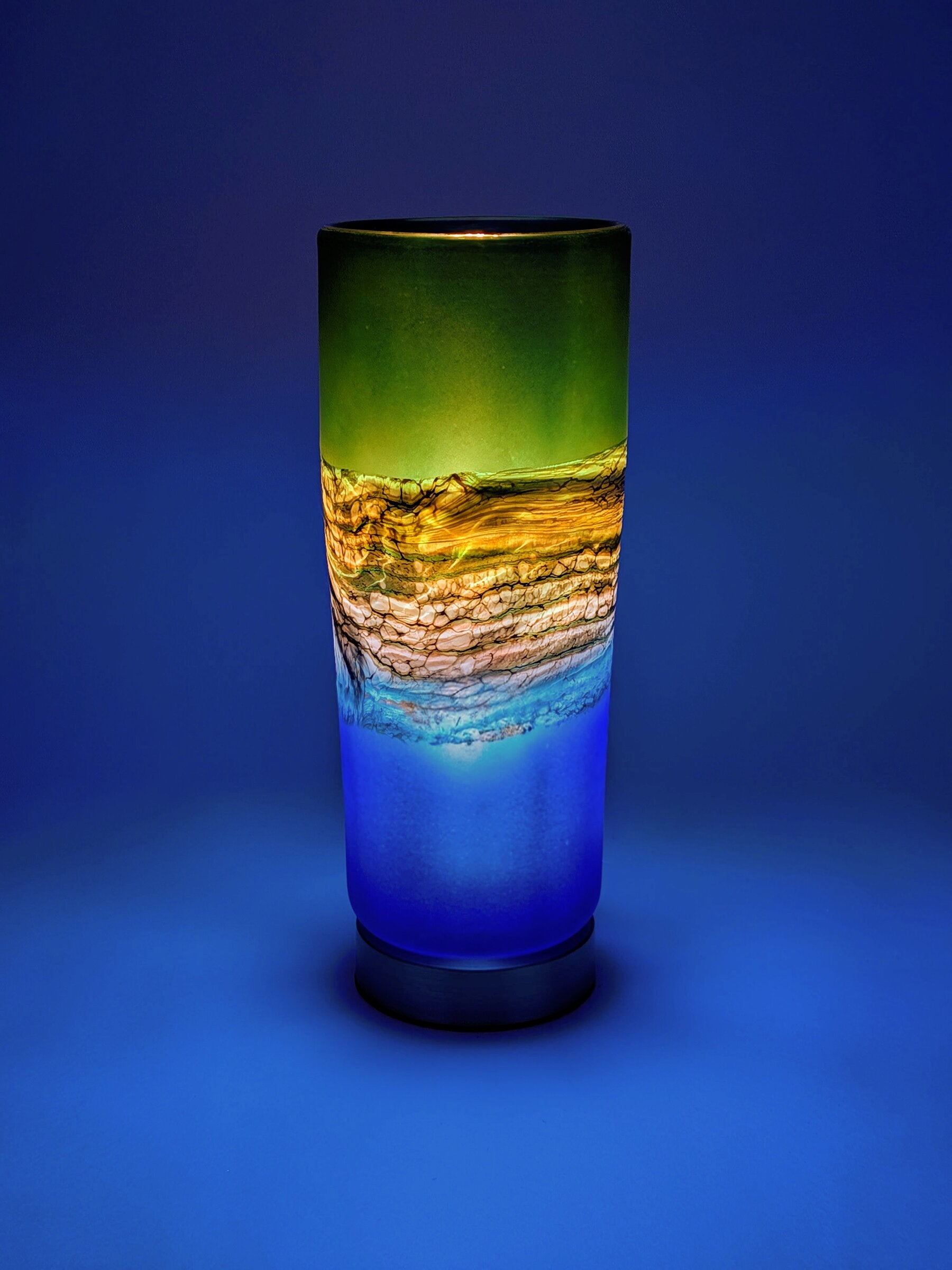 Satin Agate Pillar Lamp in Sage and Cobalt