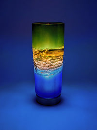 Satin Agate Pillar Lamp in Sage and Cobalt