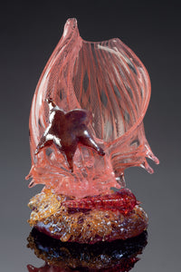 Apricot Latticino Shell Sculpture with Auger Shell and Sea Star