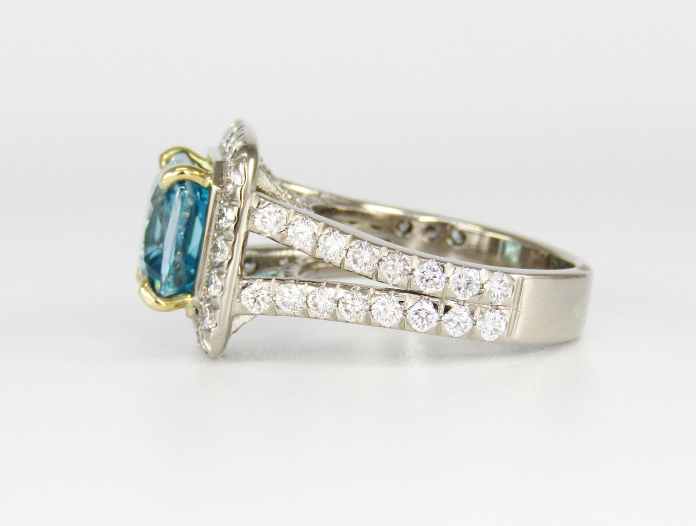 Glamorous Blue Zircon and Diamond Ring