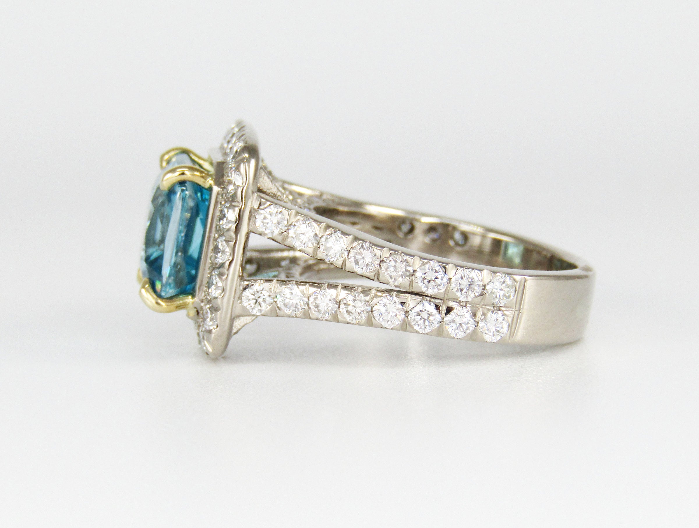 Glamorous Blue Zircon and Diamond Ring