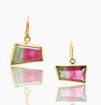 Watermelon Tourmaline Gold Earrings
