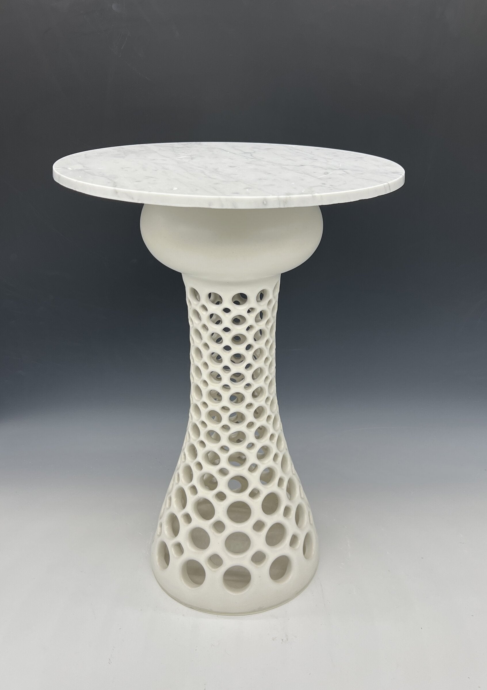 Pierced Stoneware and Marble End Table
