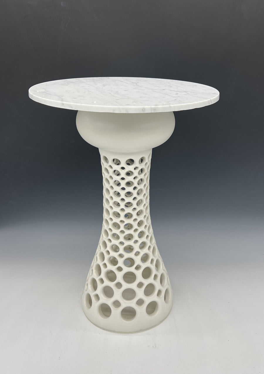 Pierced Stoneware and Marble End Table