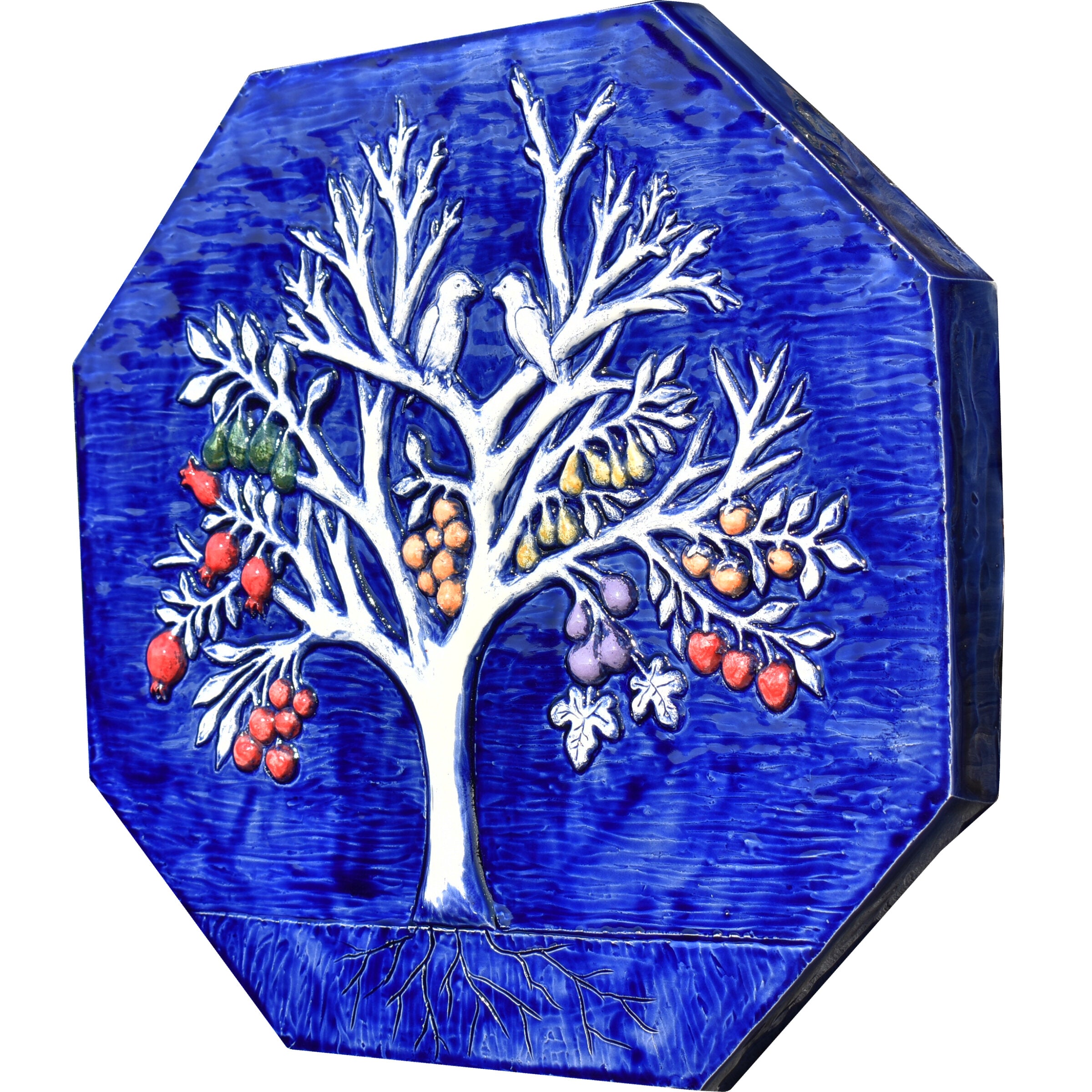 Magic Fruit Tree Octagon Tile in Dark Blue