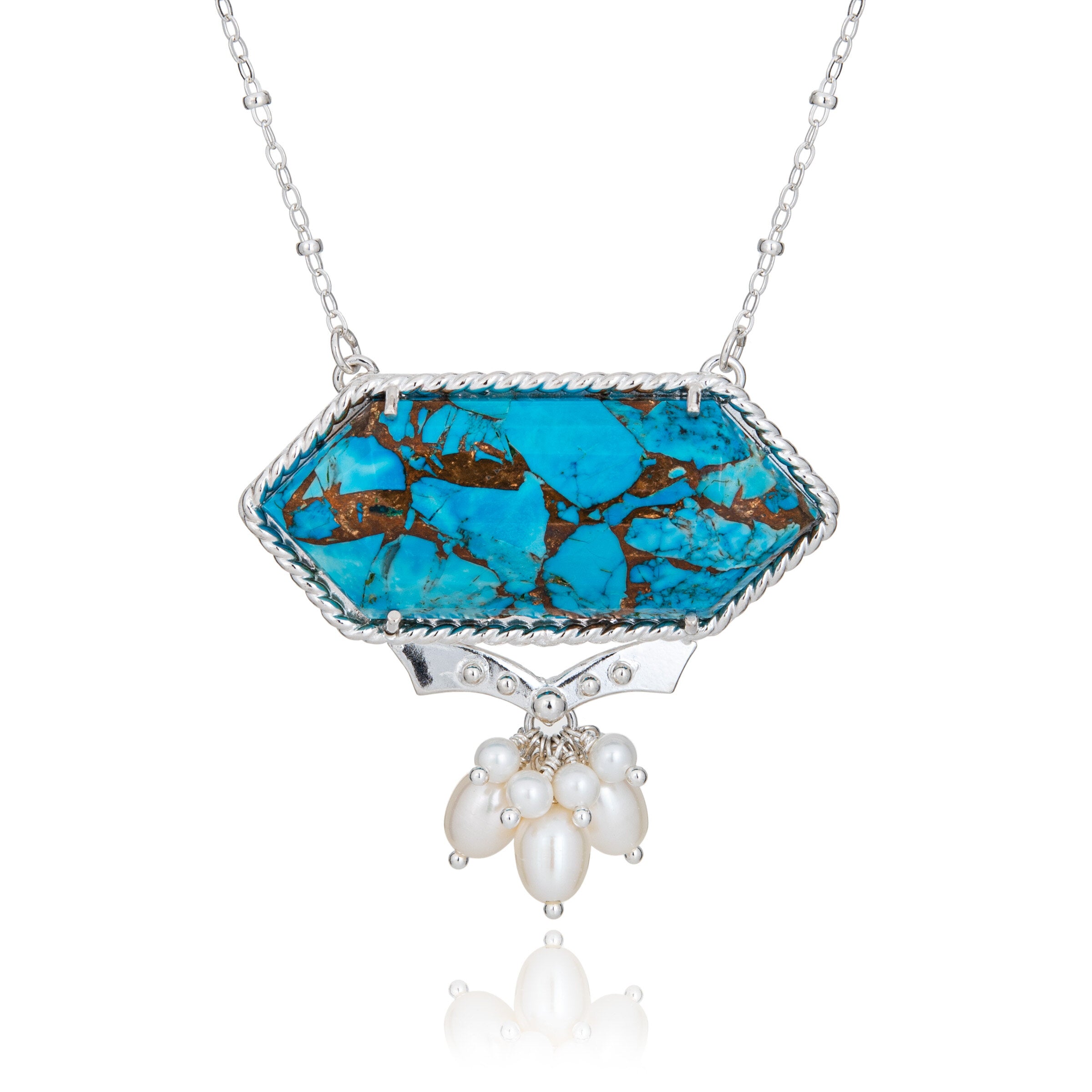 Hexagonal Copper Turquoise & Pearl Necklace