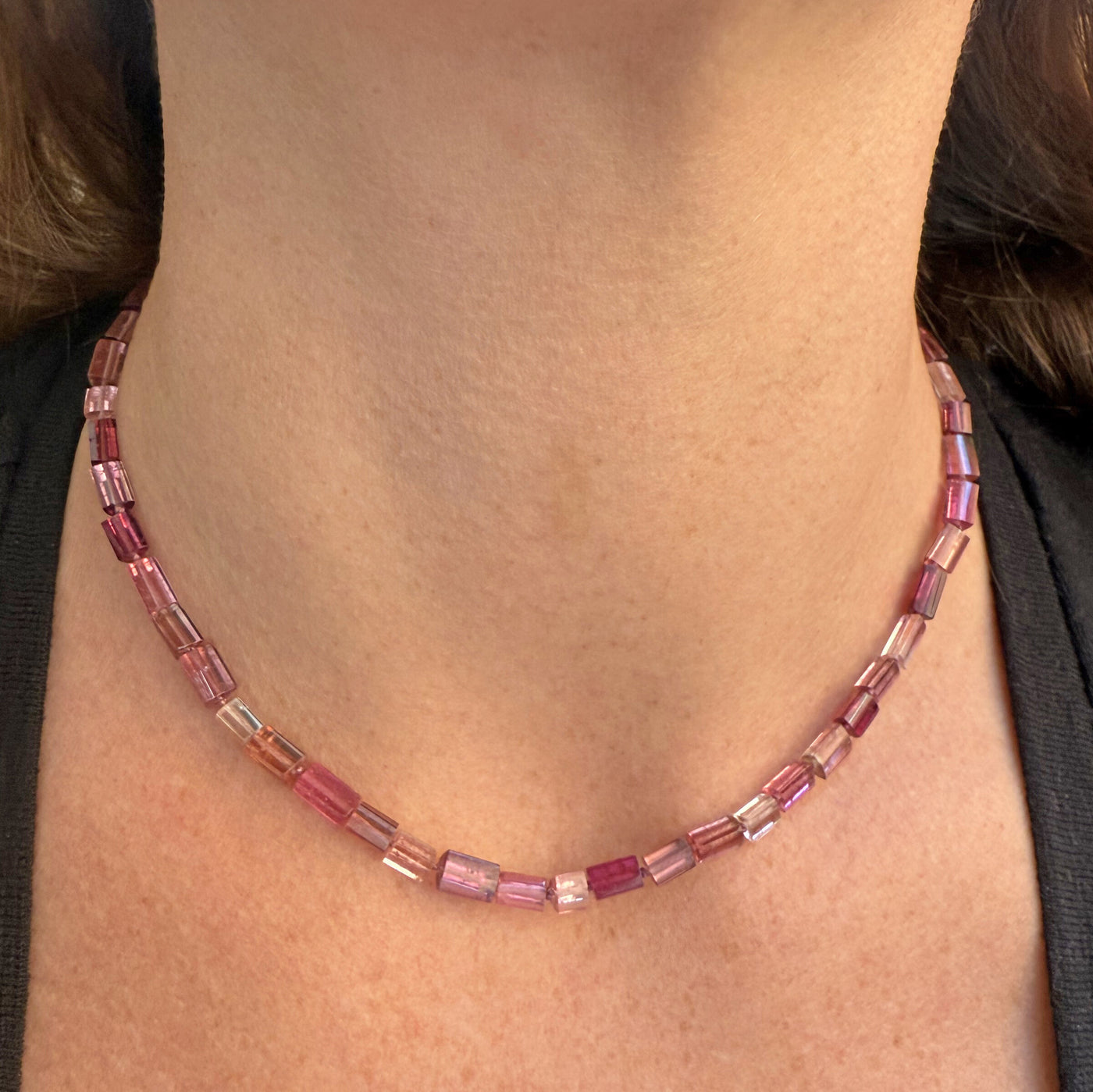 Pink Tourmaline Elongated Gem Candy Necklace