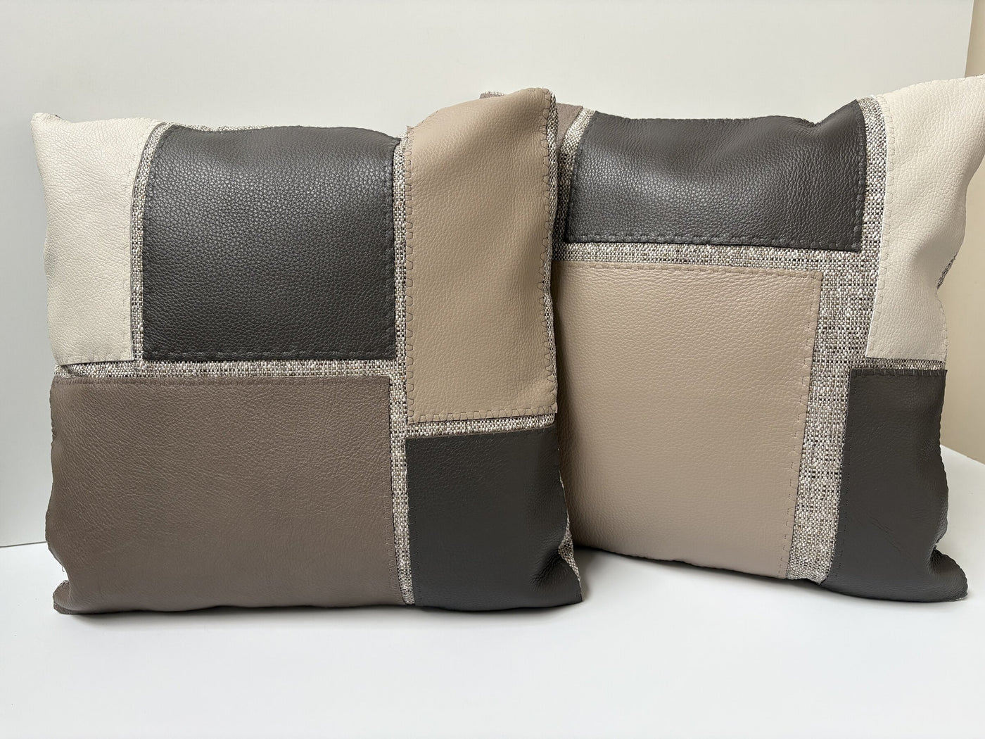 Leather Appliqued Color Block Pillow #2