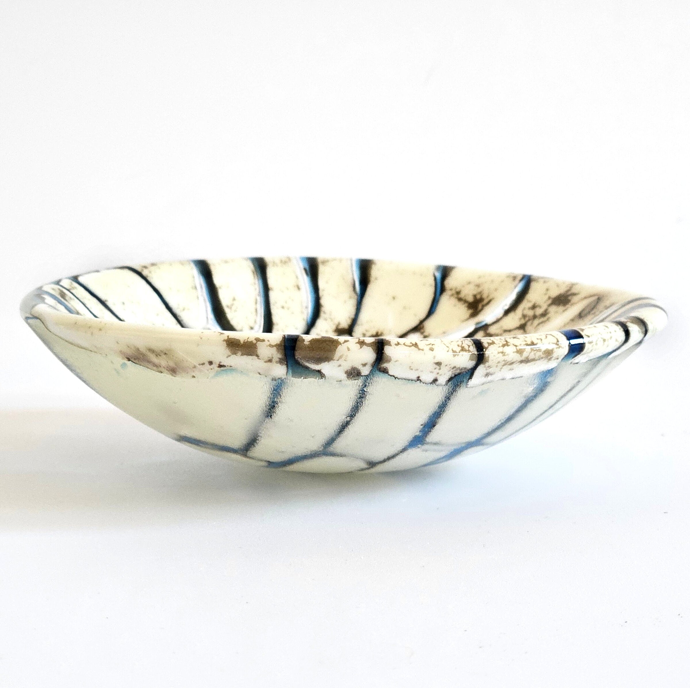 Cream and Blue Sculptural Glass Bowl - Resilience Series