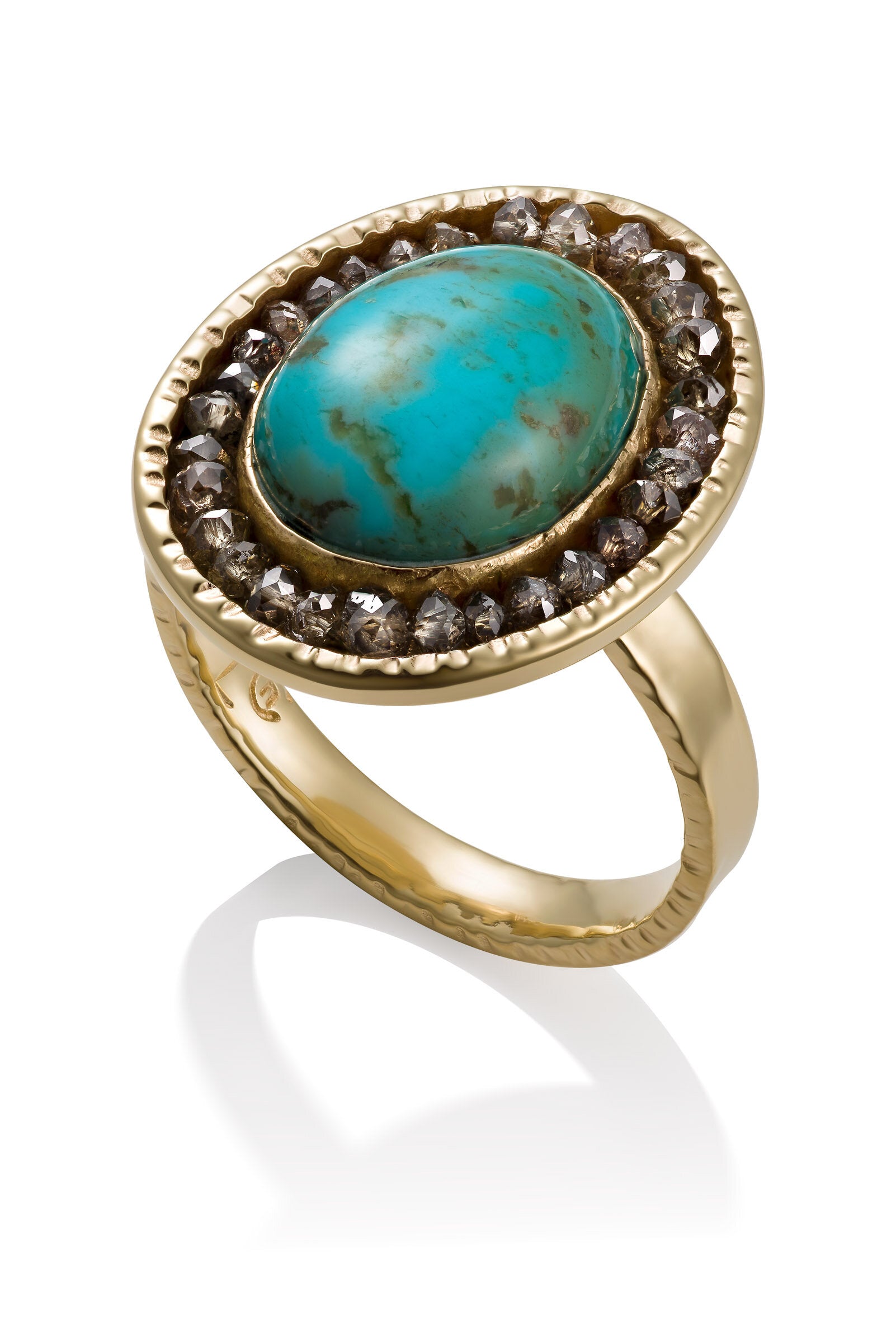 Turquoise Egg & Brown Diamonds Ring