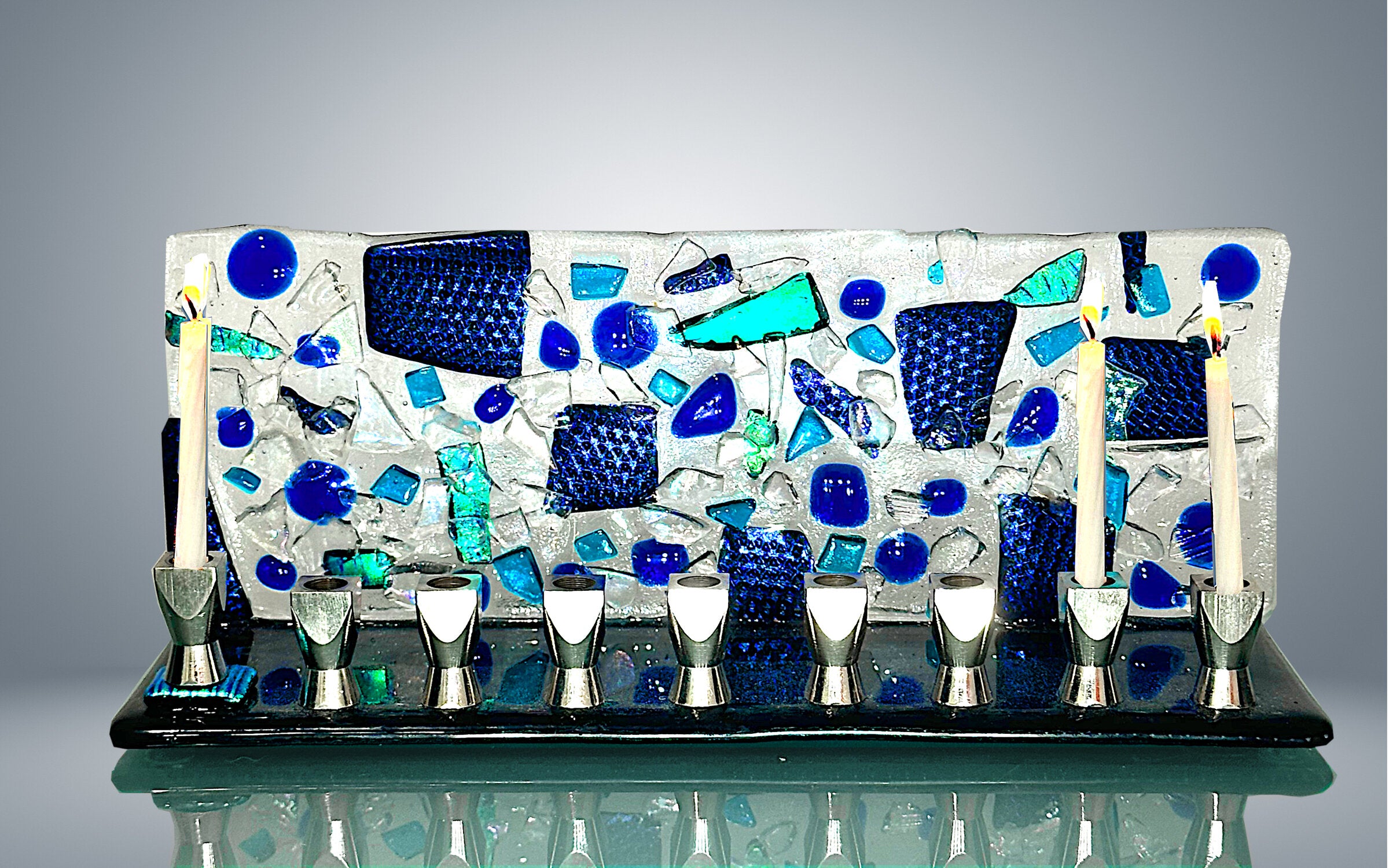 Blue Mosaic Menorah